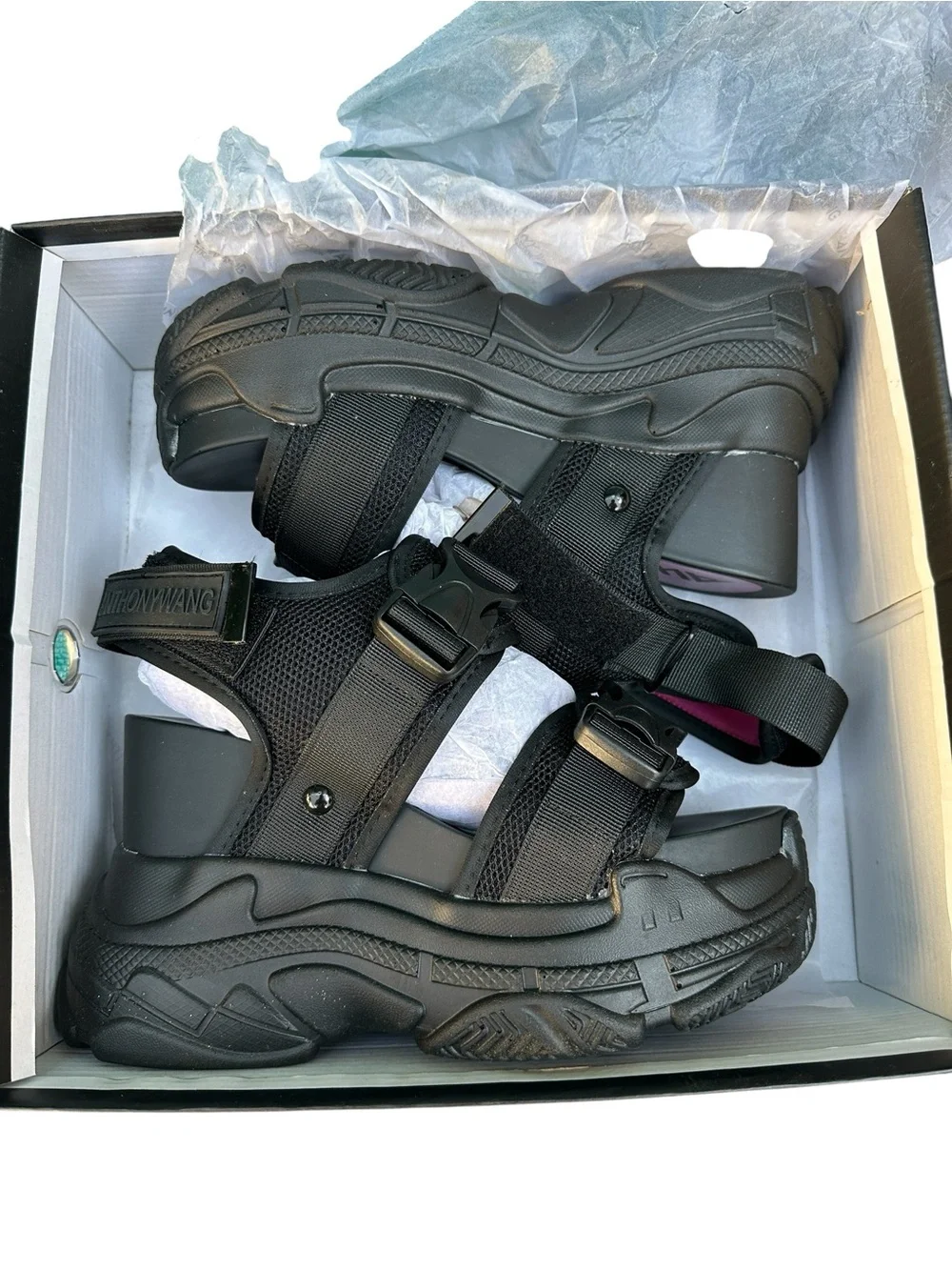 Anthony Wang Black Platform Sport Sandals for Women